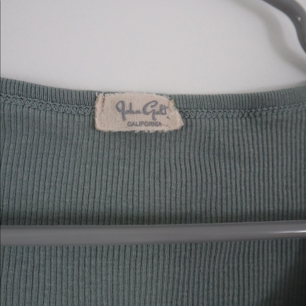 sage green button up top